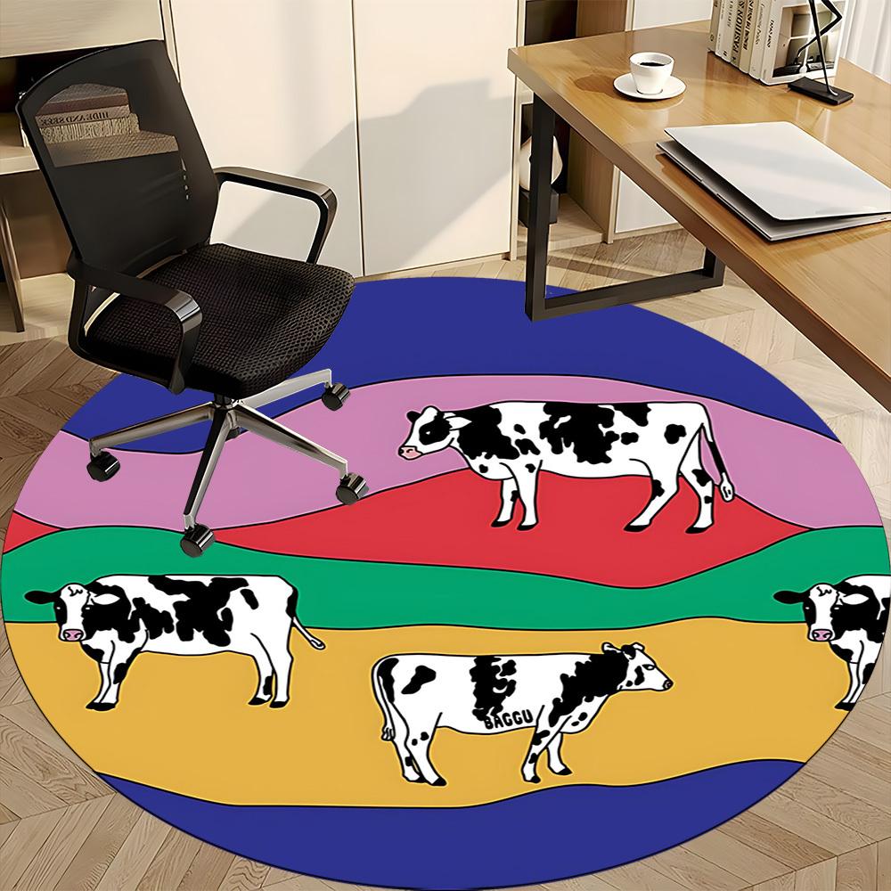 1pc Cows Pasture Office Round Area Rug,  Mat Suitable For Office, Under Office Chairs Bedroom Living Room Home Decor, Room Deco