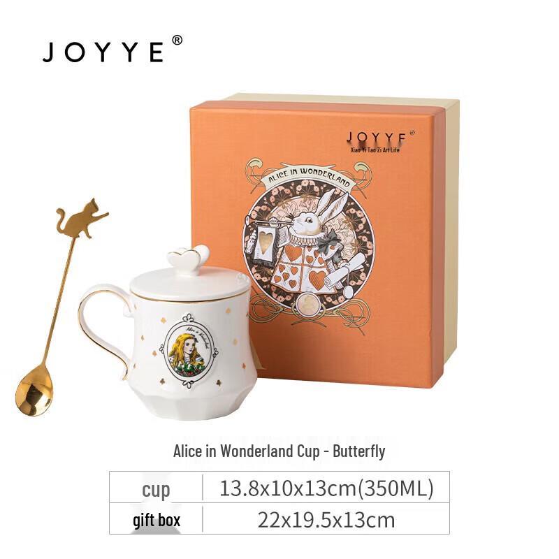 JOYYE Alice In Wonderland Butterfly Ceramic Mug with Spoon