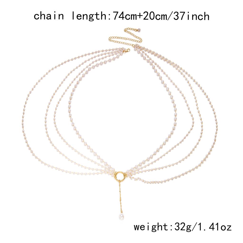 Multilayer Imitation Pearl Waist Chains For Women Metal Ring Tassel Belt Summer Fashion Dress Jeans Body Jewelry For Dance Party