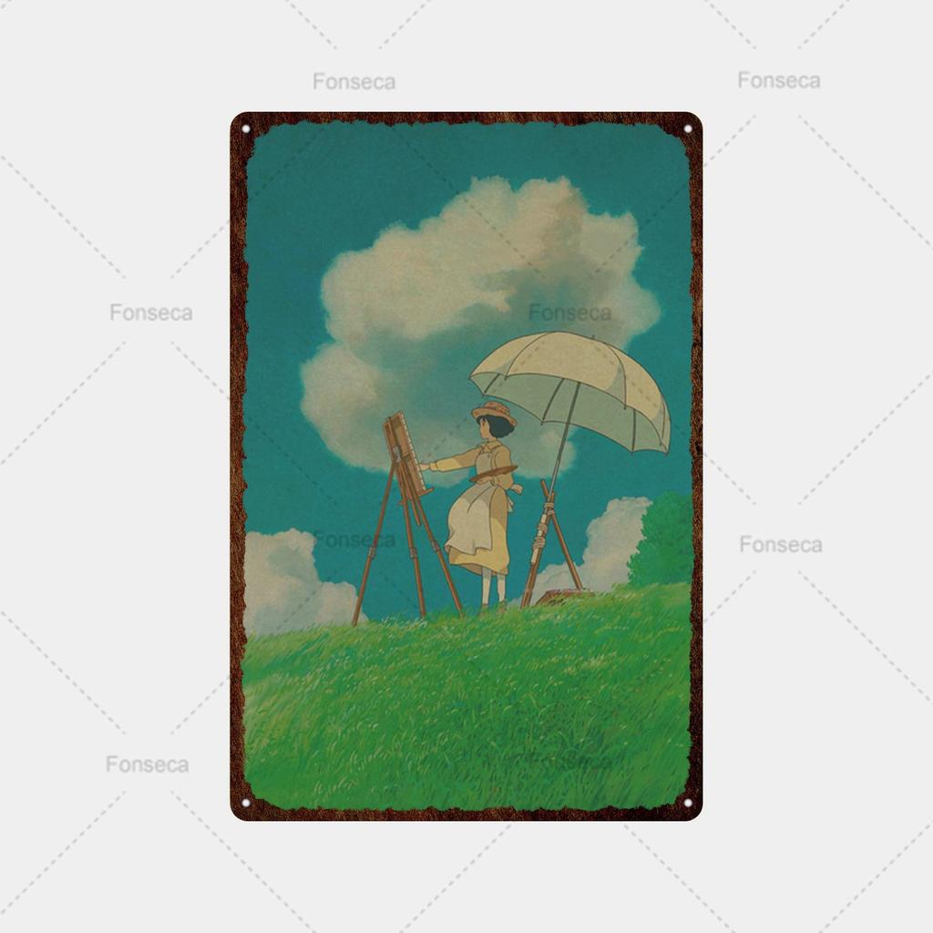 Vintage Metall Zinn Zeichen Japanische Anime Totoro Mädchen Landschaft Zinn Malerei Hause Wohnzimmer Dekor Einzigartige Metall Zeichen Platte