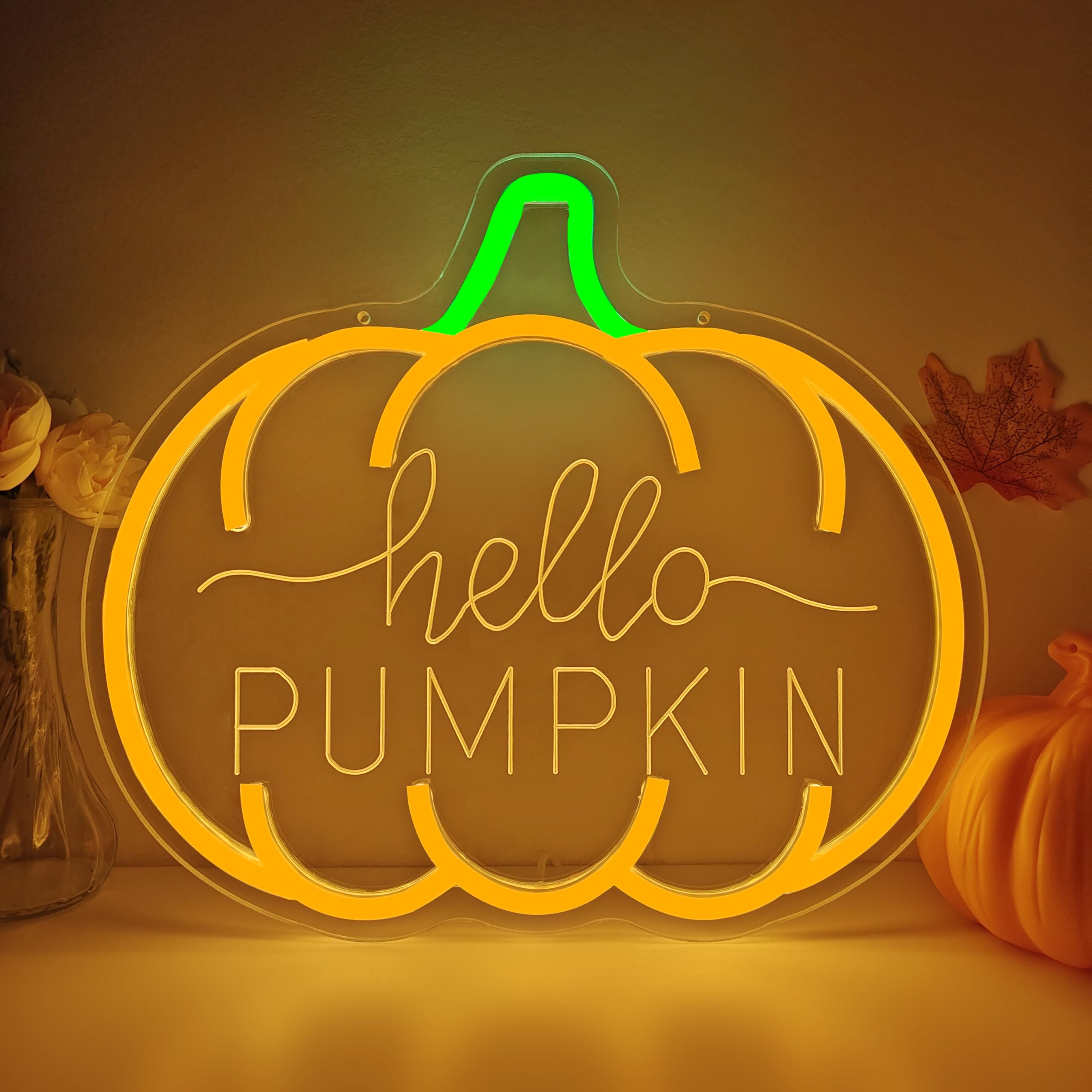 

Hello Pumpkin Neon Dimmable Autumn Light for Bedroom Wall Fall Thanksgiving Decorations Party Home Front Door Harvest Gift