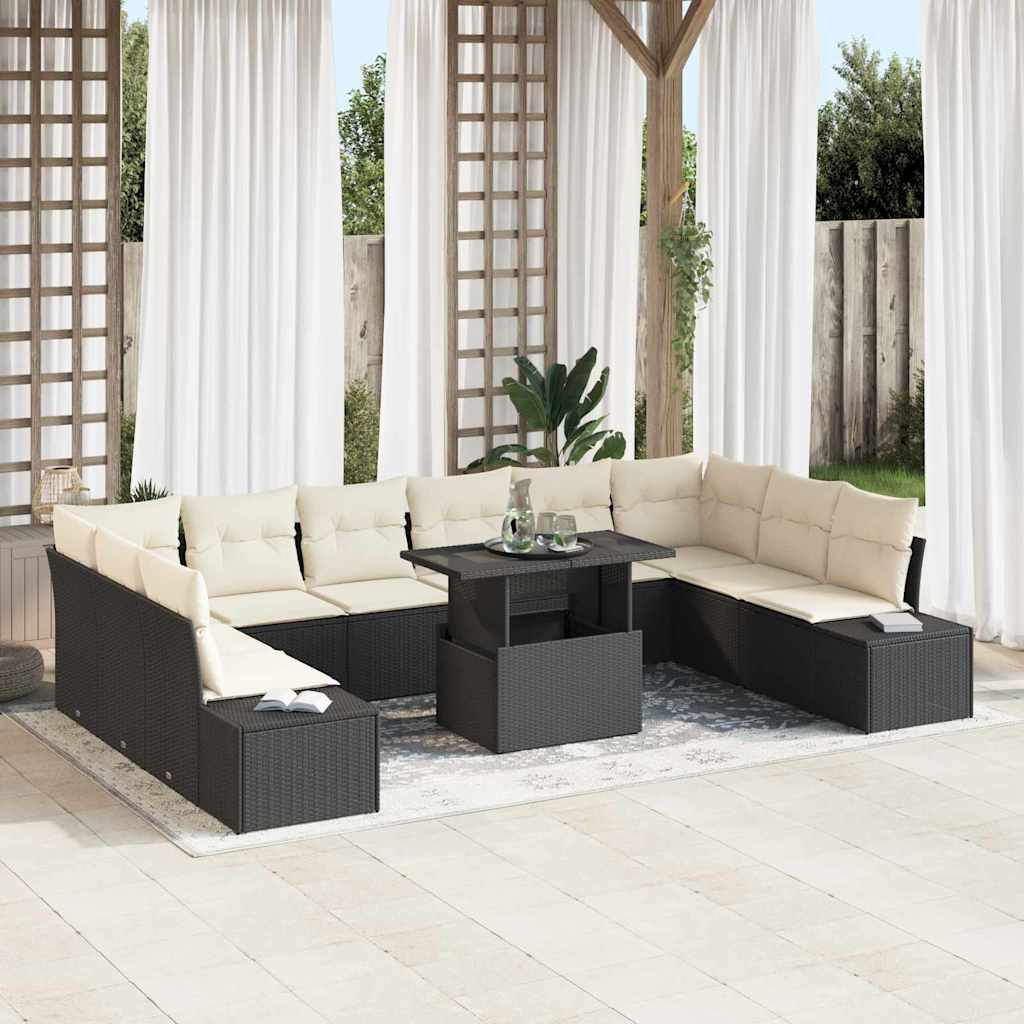 Garden Sofa Set with Cushions 11 Pcs Black and Cream