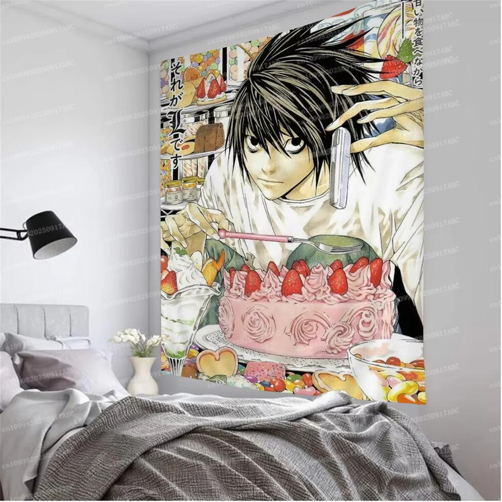 Death Note Tapestry Print Large Wall Art SciFi Living Tapestry Room Home Decor Blanket for Bedroom Dorm Wall Hanging Design