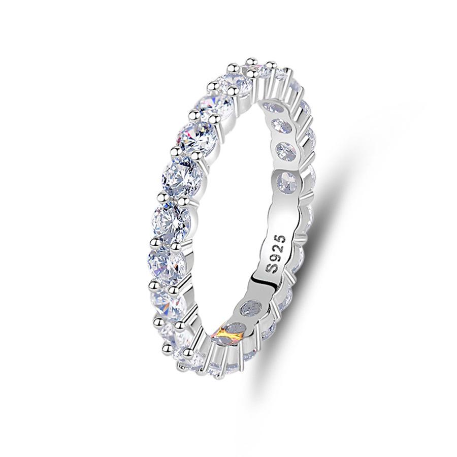 

S925 Pure Silver Ring for Women, Stackable Ring, Simple Single-row Design, Full Circle Setting of Moissanite or Zirconia Rings no. 9