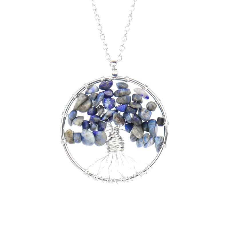 Winding Natural Stone Crystal Tree Of Life Necklace, Colorful Stone Necklace Jewelry N106