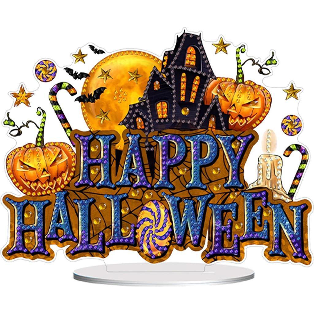 Acrylic Happy Halloween Diamond Painting Tabletop Ornaments Kit Table Top Diamond Painting Ornament Kits for Home Office Decor