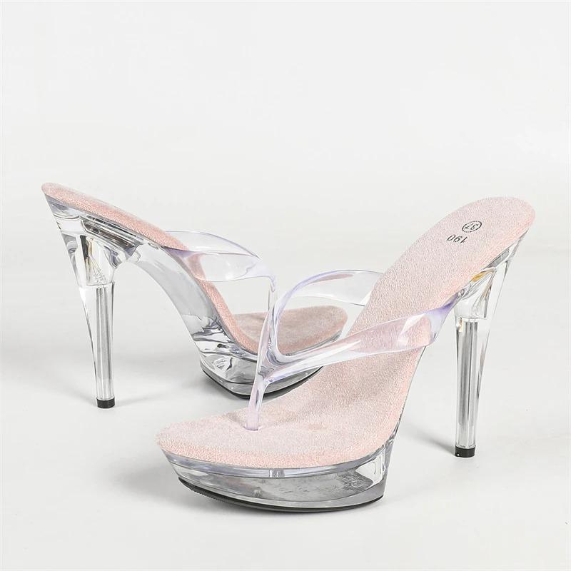 Eilyken Sexy Stiletto High Heels Women Slippers Fashion PVC Transparent Crystal Nightclub Wedding Stripper Shoes