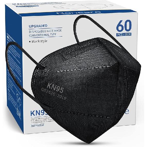 Boncare KN95 Face Masks 50 Pack, Black, 5-Layer Disposable Face Masks, Breathable and Comfortable