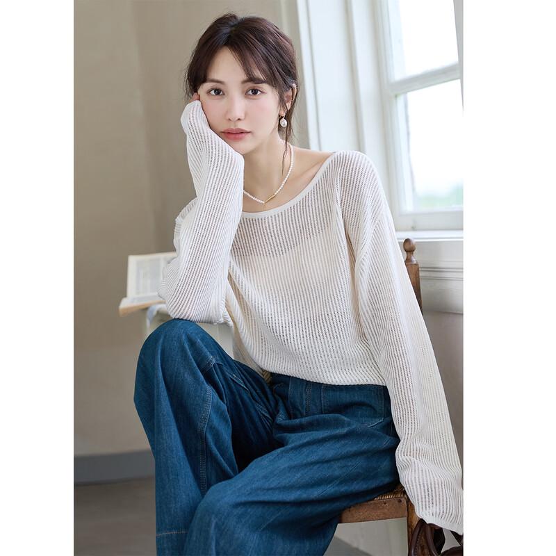 ITISF4 Women's Spring Loose Knit Round Neck Top