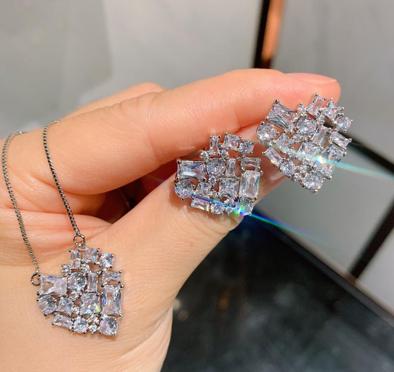 Jewelry Xiaoqing High Carbon Simulation Diamond Ring Earrings Pendant Jewelry Set