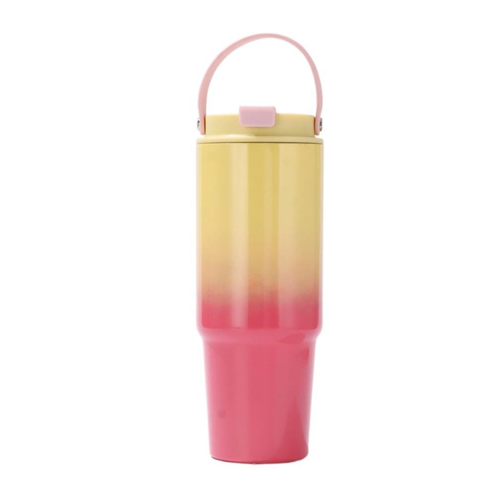 With Straw Gradient Thermos Cup 30oz Car Cup Milk Stainless Steel Insulated Cup  Outdoor
