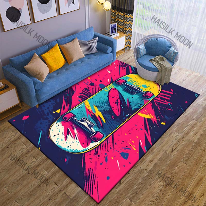 Colorful Skateboard Print Carpet Non-slip Mat for Living Room Bedroom Sofa Decor Home Area Rug Game Room Rugs