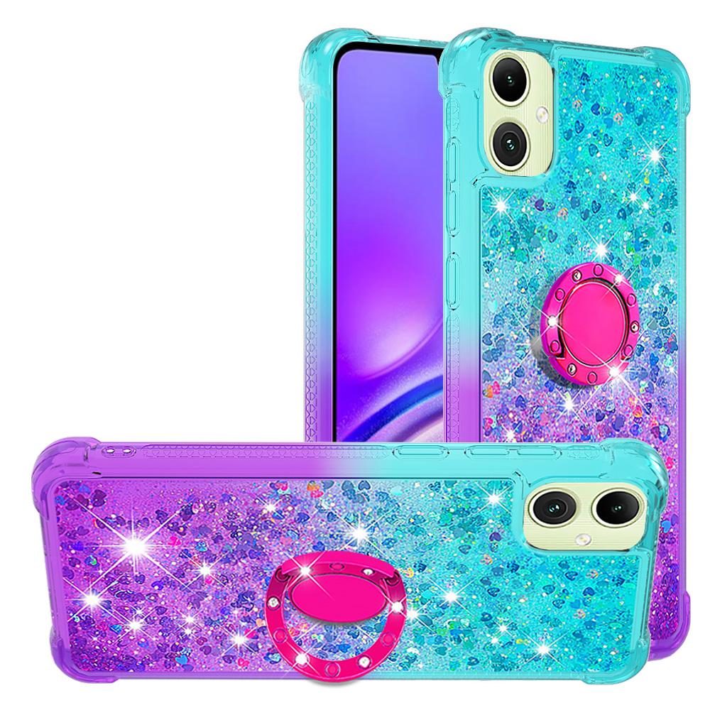

For Samsung Galaxy A06 4G TPU Case with Kickstand Gradiant Quicksand Shockproof Cover Sky Blue+Purple