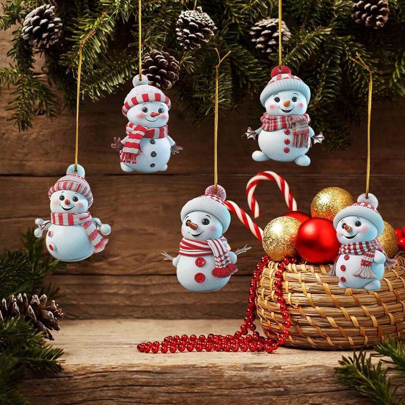 1/5Pcs 2D Acrylic Cartoon Snowman Hanging Xmas Tree Pendant for Christmas Decoration Navidad Home Decor New Year Party Gifts