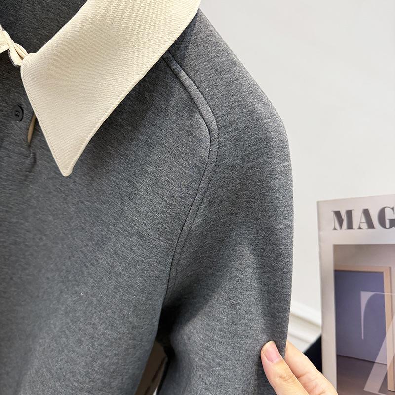 Women's Wool-Blend Two-Piece Color-Block Lapel Half-Zip Hoodie for Early Spring
