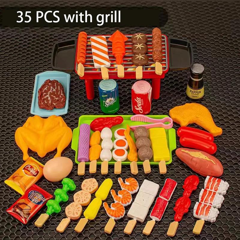 Kids Simulation Barbecue Toy Set BBQ Cooking Pretend Play Kitchen Toys Interactive Grill Play Food Cookware Playset for Children