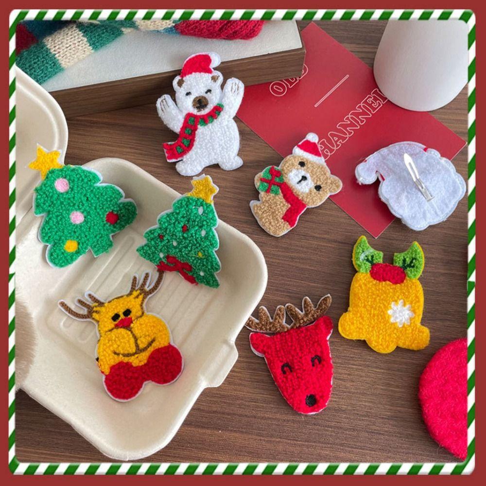 Kreativní vánoční sponka do vlasů s ledním medvědem, sněhulákem, punčochou, plyšové vánoční sponky, sob, sněhová vločka, Santa Claus, vánoční sponka do vlasů