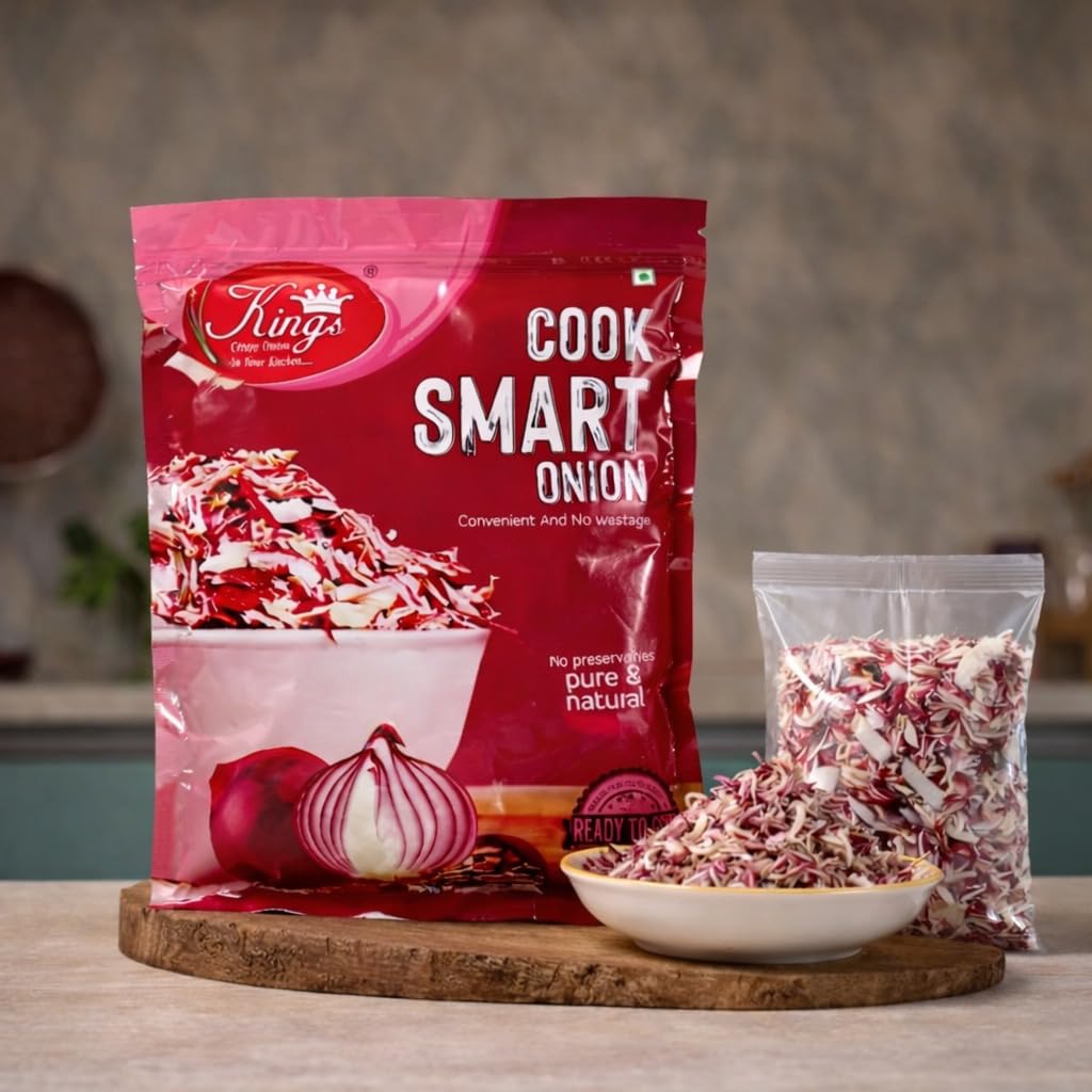 KINGS Cook Smart Onion, Crispy Red Onion Flakes with Palm Oil Onion Birista for Indian Curries & Biryani (250gm, Pack of 4)