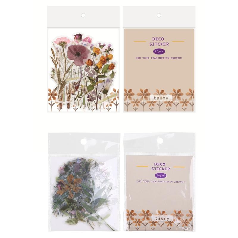 Artificial Flower Stickers Assorted Styles Floral Decorative Scrapbook Stickers Flowers Plant Series Decals for Laptop