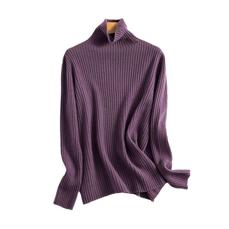 Seamless Integrated Pit Strip Pure Wool Sweater Women's Autumn New High-neck Bottoming Knitted Sweater Pullover Loose Sweater
