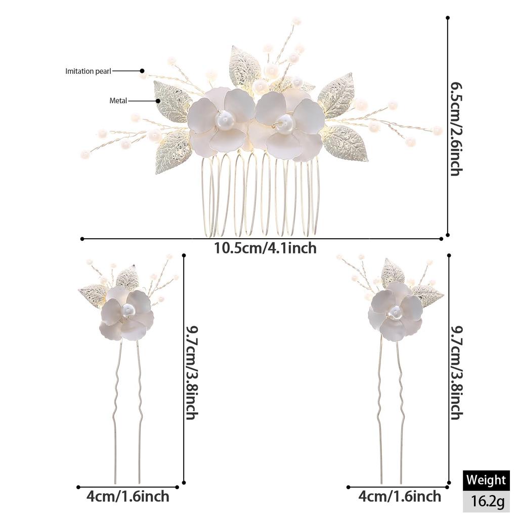 Famihot Hair Accessory Headpiece, Leaf and Seashell Flower Motif, Comb, Pearl Hairpin, 5-Piece Set, Hair Accessory for Weddings, Receptions,