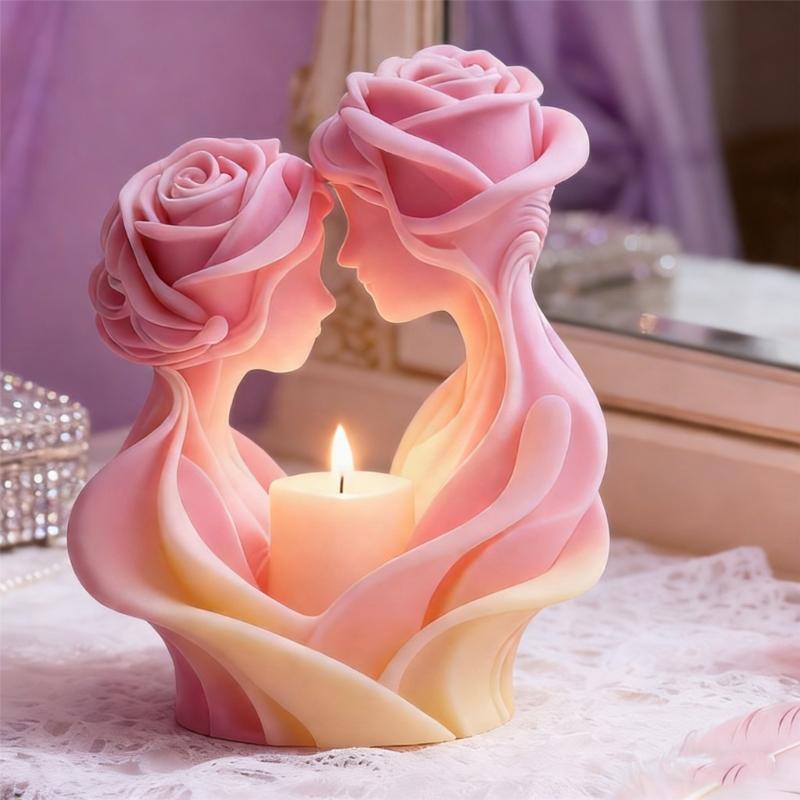 Easy Releases Flexible Silicone Rose Couple Mold for Scented Candle Soap Making Multipurpose Food Grade Crafting Use