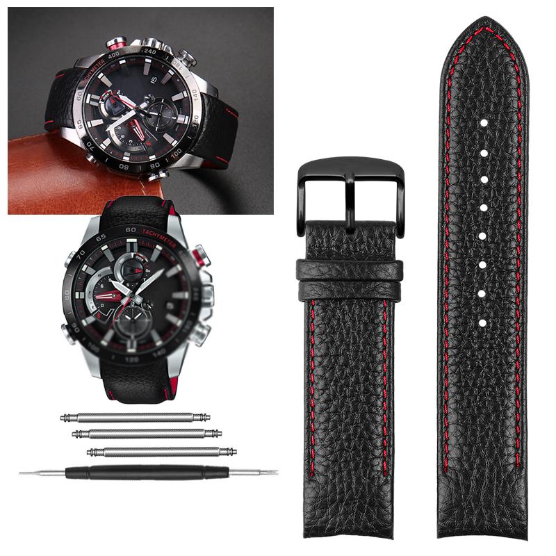 

Изогнутый Интерфейс Кожаный Ремешок для Часов 22 мм Для Casio EDIFICE EQB-800BL EQB-900 501 500 Ремешок для Часов Браслет из Коровьей Кожи Аксессуары Красный 22mm&800