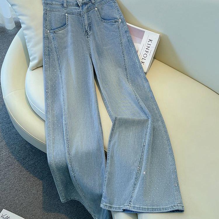 Women's High-Waisted Stretch Bell-Bottom Jeans - Sky Blue Diamond, Spring/Summer 2026