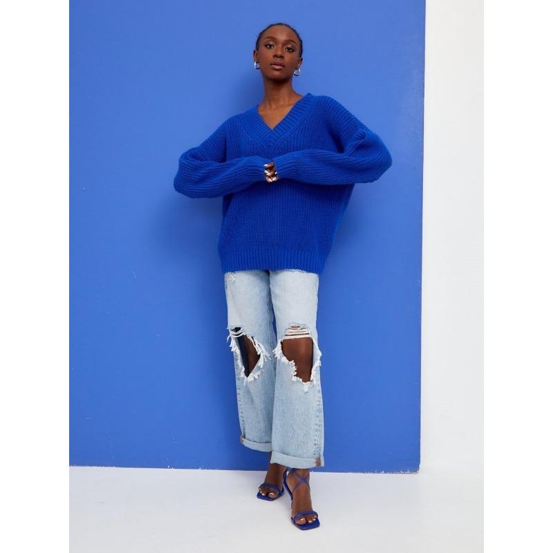 Женский осенне-зимний свободный повседневный джемпер с V-образным вырезом L белый — фото 6