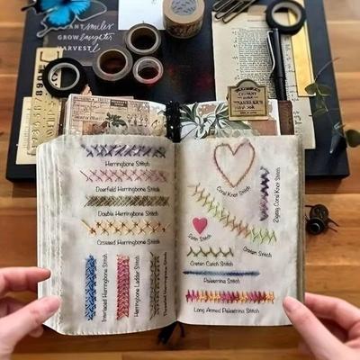 86Pcs/Set 106 Patterns Embroidery Stitch Book Kit Handmade Needlework Linen Felting All-in-One DIY Stitch Book Portable