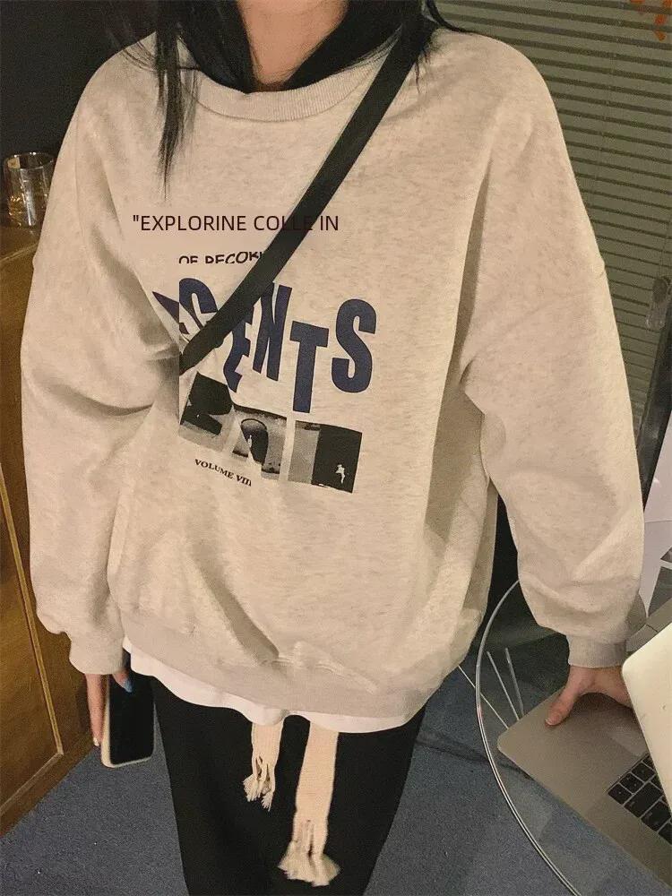 Vintage Round Neck Long Sleeve Loose Plush Sweater for Women - Fall/Winter Casual Korean Style