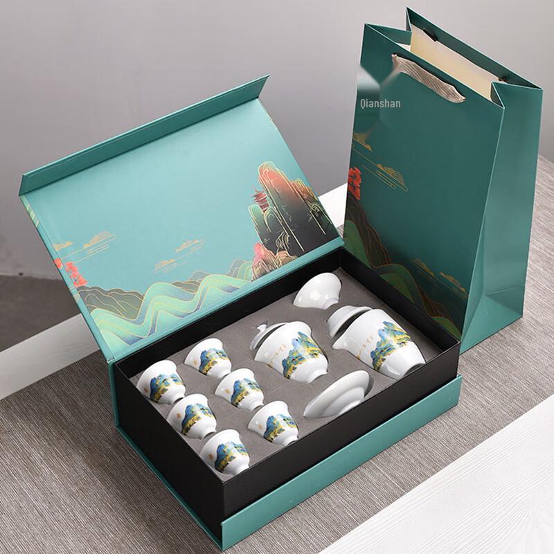 Jinge Dehua White Porcelain Gongfu Tea Set, Qianli Jiangshan Design