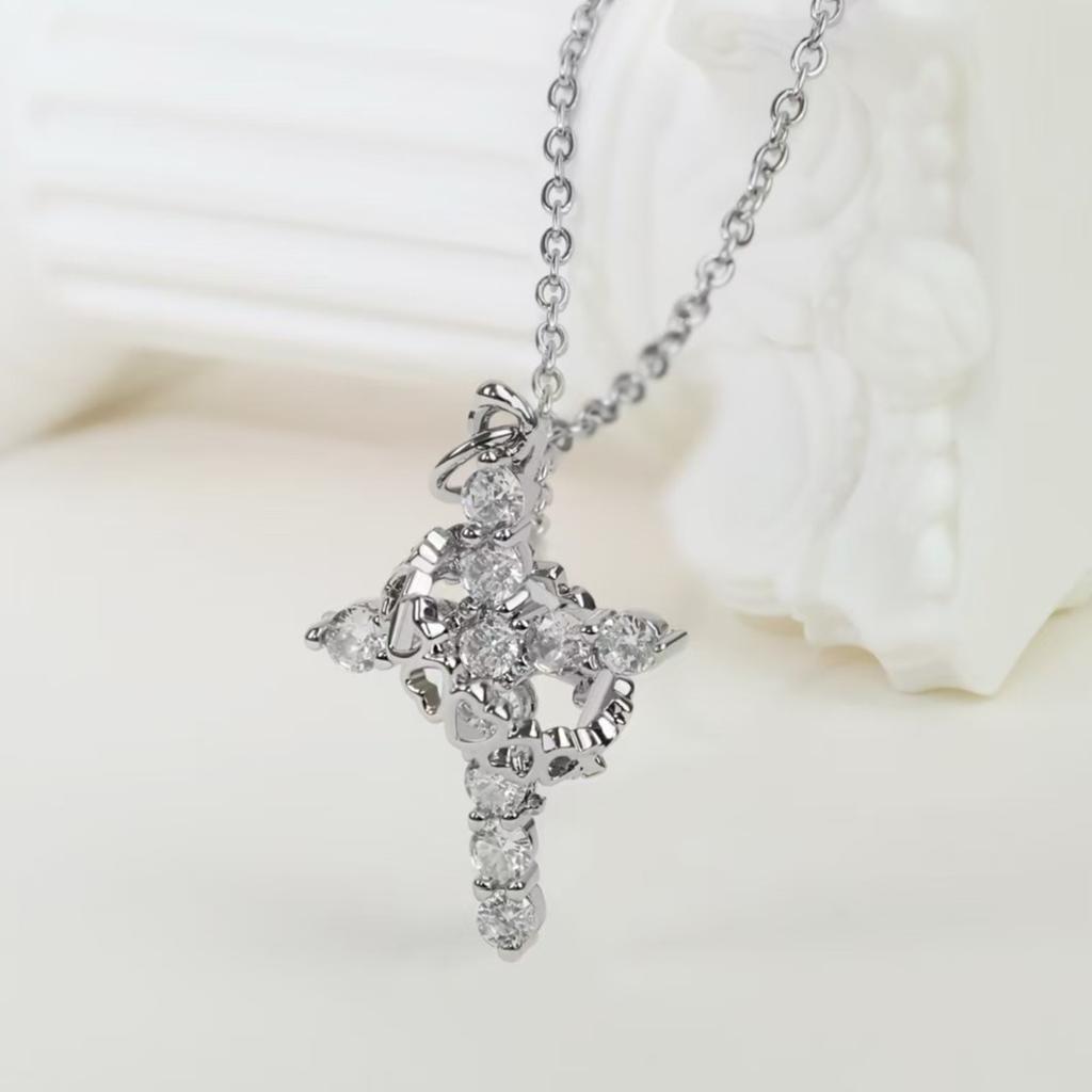 Rotatable Hollow Love Cross Diamond Pendant Necklace Premium Durable Quality Useful Practical Reliable Efficient