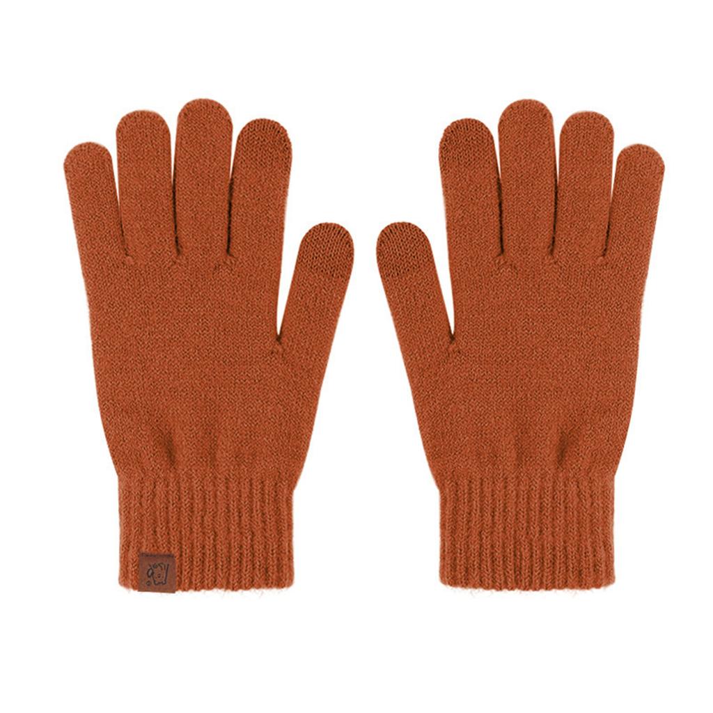 Knitted Gloves For Warm Outdoor Use, Solid Color With Fleece And Windproof Yarn Gloves For Cycling