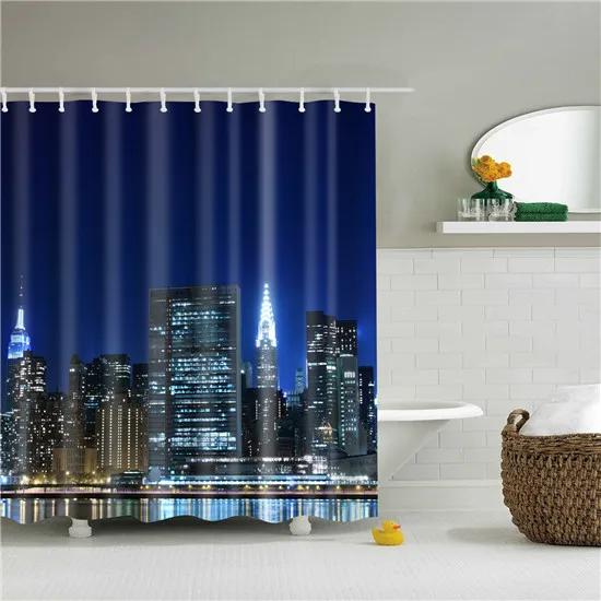 Decorative Oil Painting Printed Fabric Waterproof Polyester Shower Curtains For Bathroom With Hooks 180X180Cm