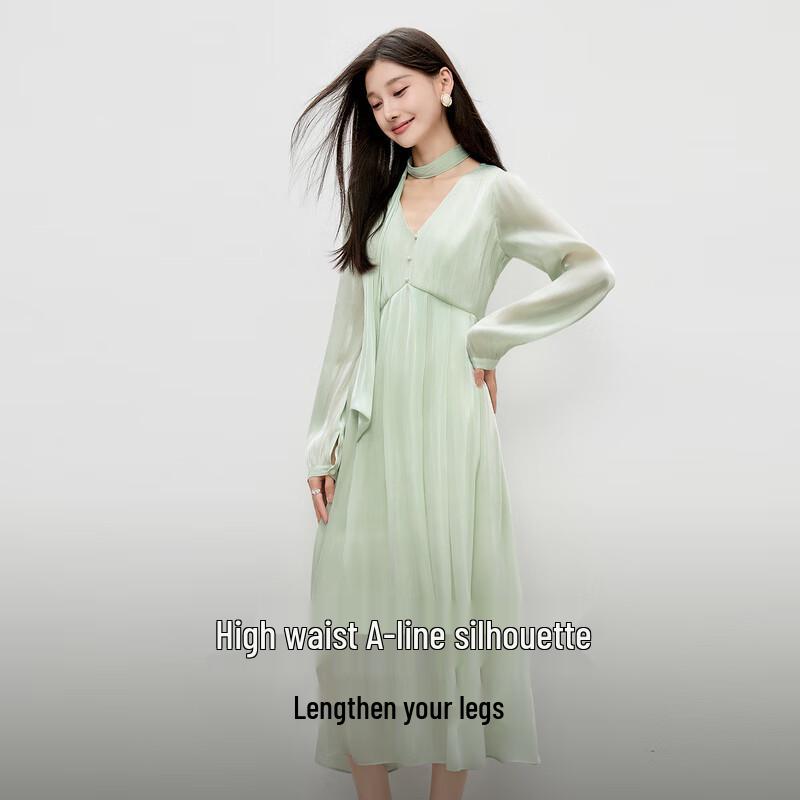 

Qiushui Yiren Women s Elegant V-neck A-line Dress M