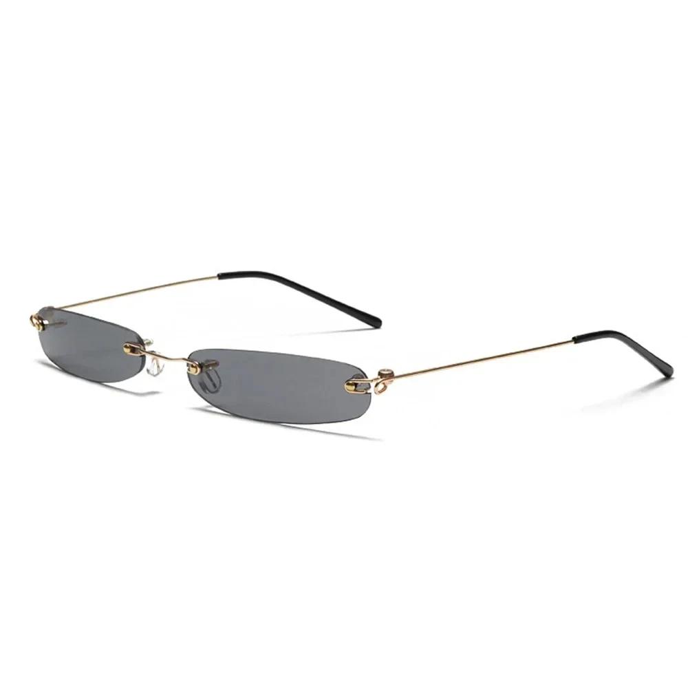 XaYbZc Narrow Sunglasses Rimless Rectangular Sun Glasses For Men Women Small Face Summer Red Blue Black