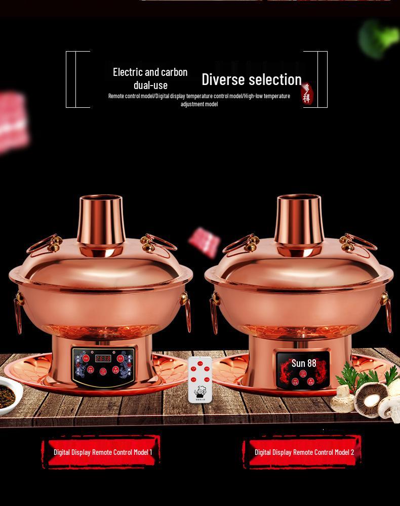 Elektrischer Lila Kupfer Doppelnutzungs-Hot Pot: Einstellbare Temperatur Shabu-Shabu Lamm Hammelfleisch Holzkohle und Plug-in Warmhalte Kupfertopf für den Heimgebrauch