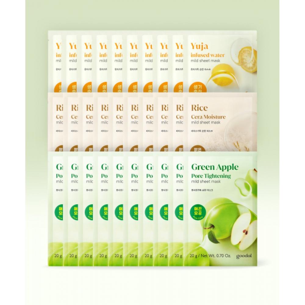 Goodal [30pack] Mild Mask  Green Tea Tea Tree Citron Green Apple Rice 15 sheets of rice/15 sheets of rice