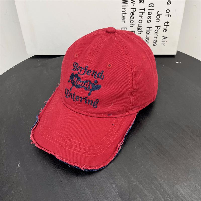 

New retro ripped baseball cap, children s big head circumference, versatile face, small sunshade, sun protection cap, male tide Adjustable бордовый