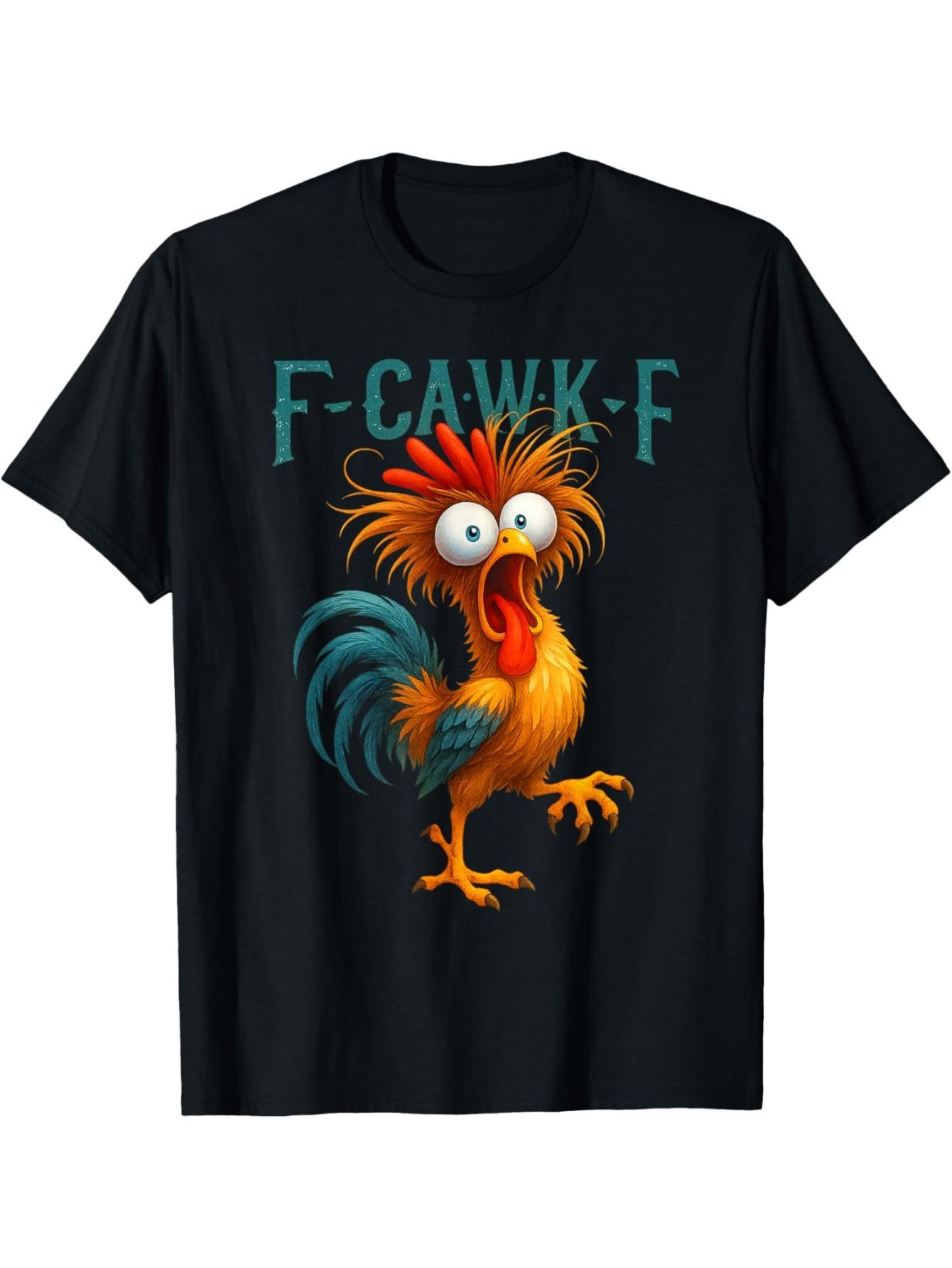 Fun F-Caw-F Chicken T-Shirt| Black Rooster and Pun Design XXL