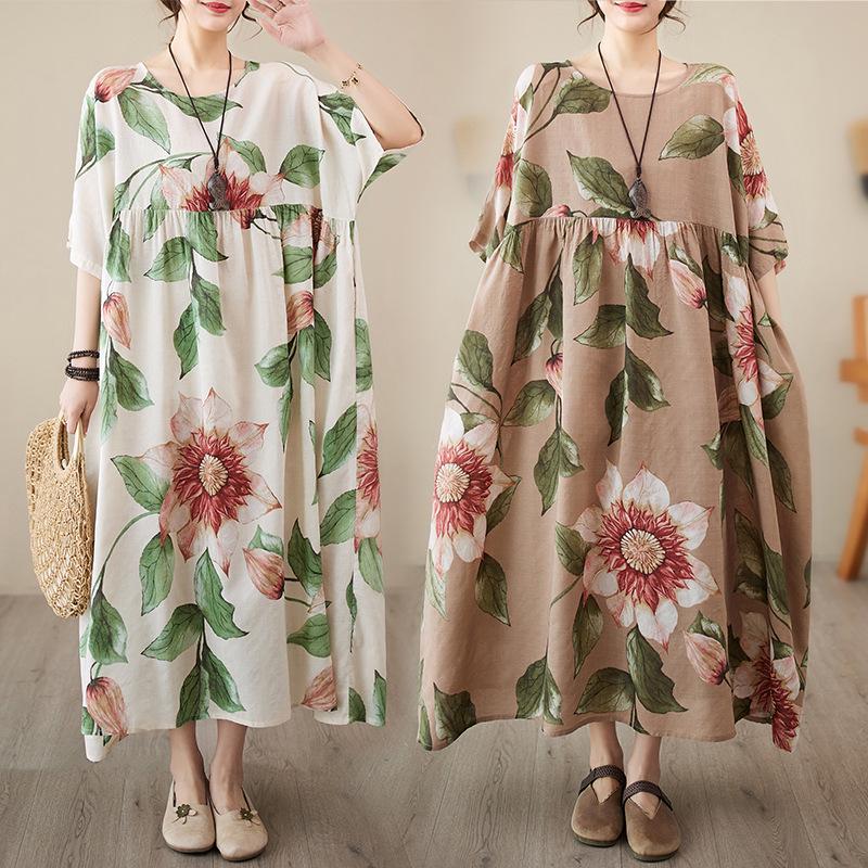 2023 Summer Bohemian Pastoral Short Sleeve Plus Size Dress for Women