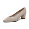 Women's Large Size Spring Coarse Heels Pointed Toe Shoes Flyknit V-Mouth Straight Pattern Solid Color High-heeled Single Shoes 34-43