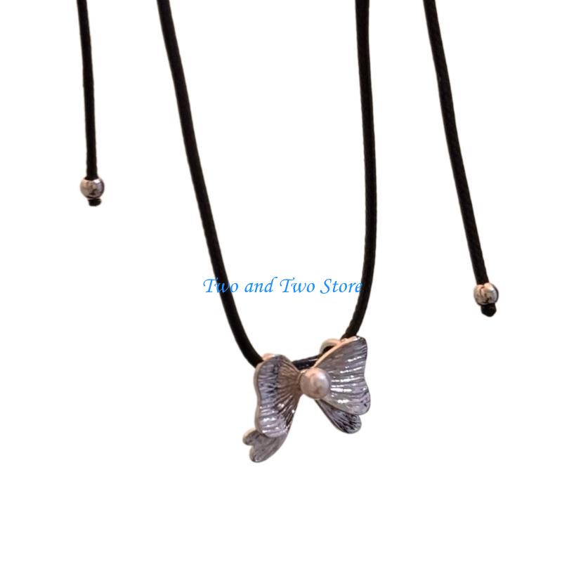 HX6F Adjustable Bowknot Pendant Necklace Accessory Fashionable Neck Jewelry Ornament