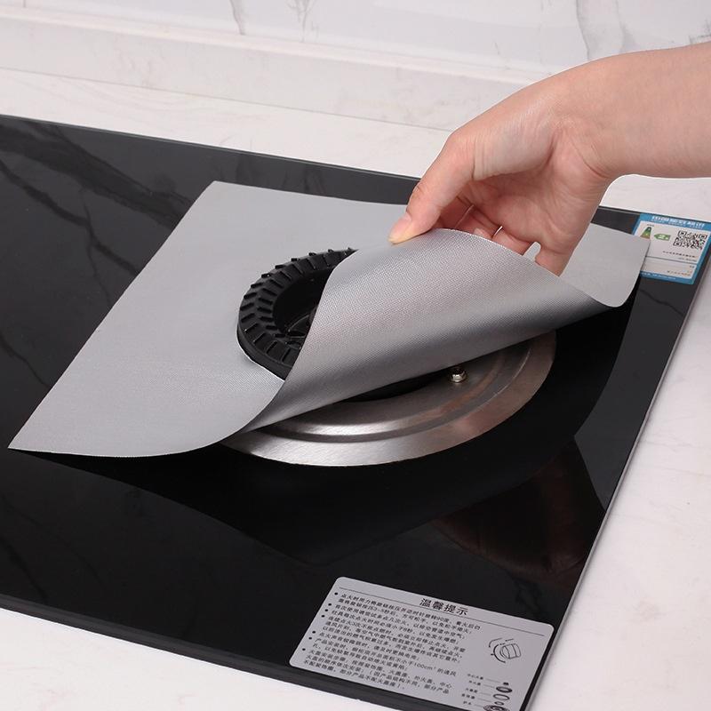 4Pcs Square Foil Stove Protector – Reusable Gas Hob Liner, Easy Clean Pad For Stovetop, Kitchen Tool