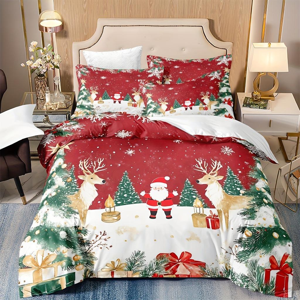 Christmas Santa Claus Bedding Set 3D Printed Duvet Cover Set Soft Single Double Size Bed Set  Christmas Home Decorations