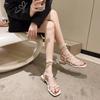 Shoes for Women Summer Cross Bandage Thick Low Heels Sandals Women Fashion Lace-Up Peep Toe Shoes Female Square Heel Footwear