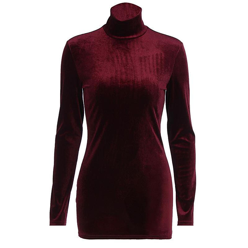 

Бархатное облегающее короткое платье с высоким воротом и воротником-стойкой для женщин, осенне-зимнее платье с длинными рукавами, платья до бедра, сексуальные вечерние платья L бордовый