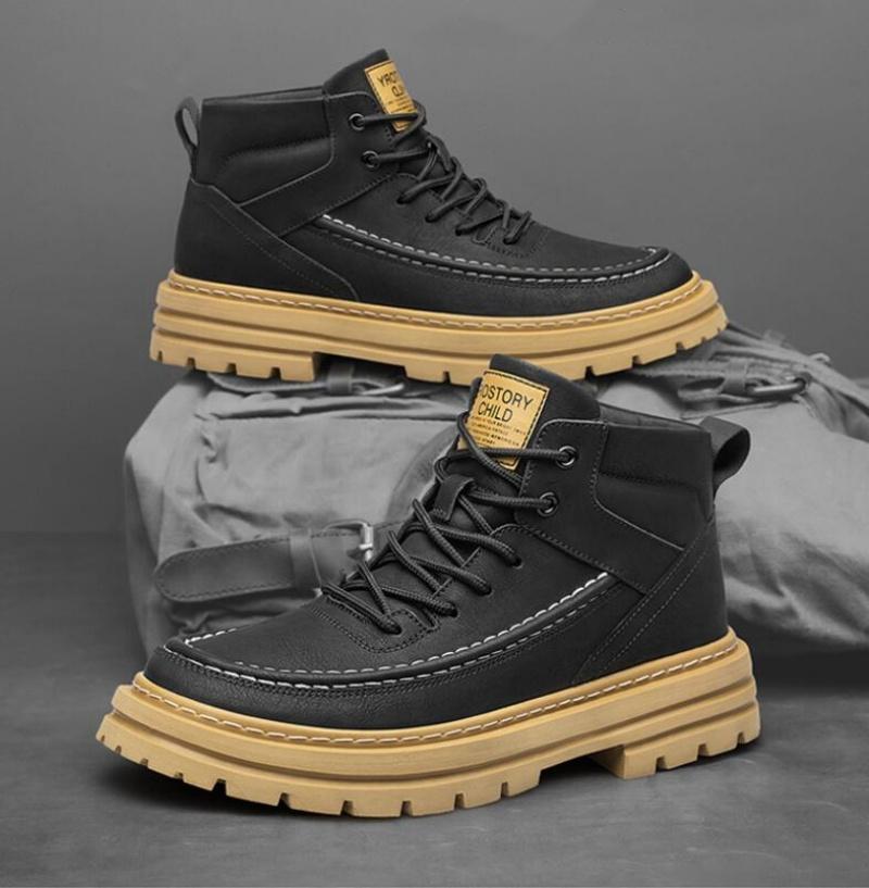 Fashion Men's Boots Genuine Leather Shoes High Quality Lace Up Motorcycle Boots  Men Casual Shoes
