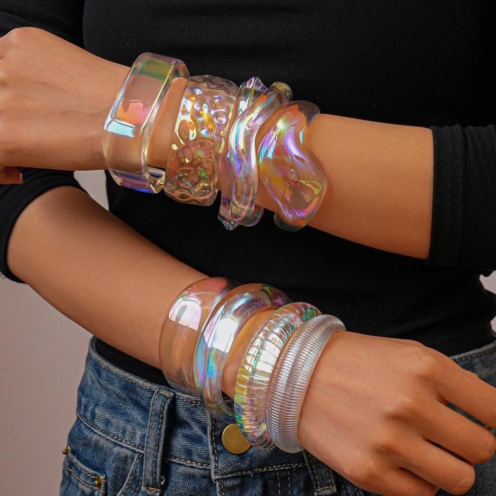 Colorful Wide Cuff Bangle Geometric Transparent Opening Bangle Jewelry Resin Bracelet  Women